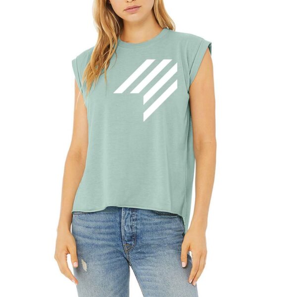 lady model green logo tee shirt